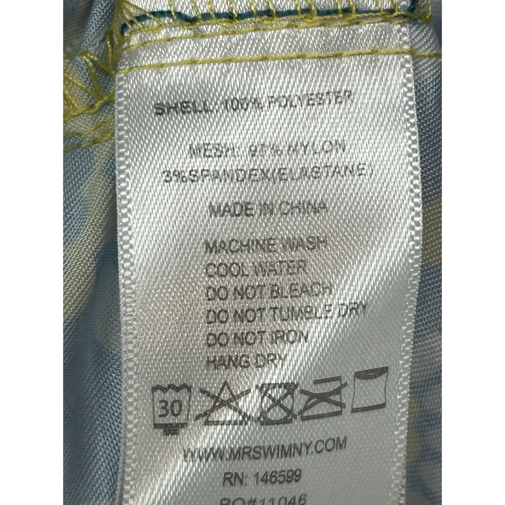 Mr Swim Swim Trunks Mens 28 Blue Yellow Geometric Floral Board Shorts Lace Up